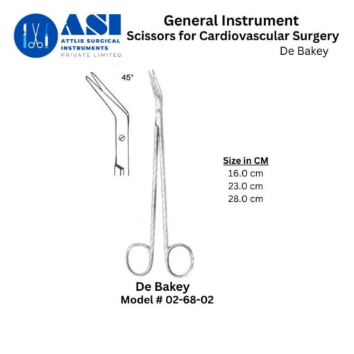 DeBakey Cardiovascular Scissors made from high-quality stainless steel, designed for precision cutting in cardiac, vascular, and thoracic surgeries. Featuring sharp, curved blades for controlled dissection with minimal tissue trauma. Autoclavable and corrosion-resistant for long-term use.