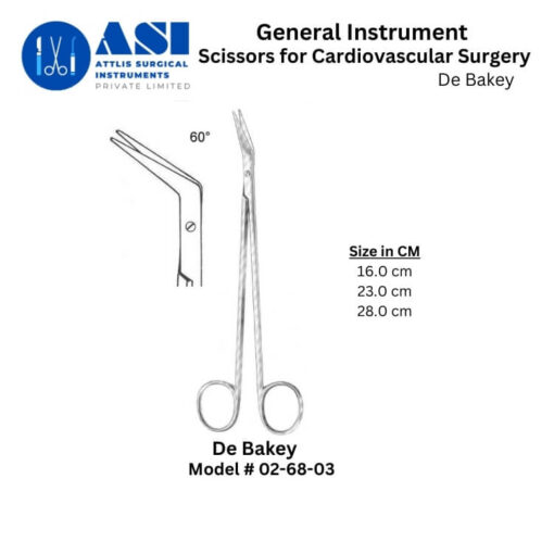 DeBakey Cardiovascular Scissors made from high-quality stainless steel, designed for precision cutting in cardiac, vascular, and thoracic surgeries. Featuring sharp, curved blades for controlled dissection with minimal tissue trauma. Autoclavable and corrosion-resistant for long-term use.