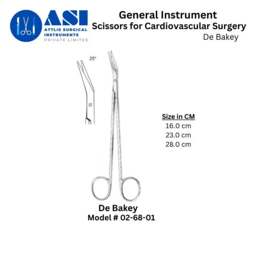 DeBakey Cardiovascular Scissors made from high-quality stainless steel, designed for precision cutting in cardiac, vascular, and thoracic surgeries. Featuring sharp, curved blades for controlled dissection with minimal tissue trauma. Autoclavable and corrosion-resistant for long-term use.