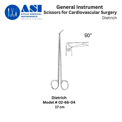 Dietrich Cardiovascular Scissors made from premium stainless steel, designed for precision cutting in cardiac and vascular surgeries. Features sharp, durable blades and an ergonomic handle for enhanced control and accuracy.