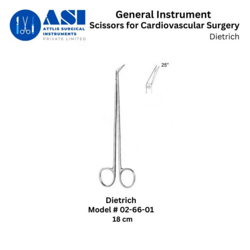 Dietrich Cardiovascular Scissors made from premium stainless steel, designed for precision cutting in cardiac and vascular surgeries. Features sharp, durable blades and an ergonomic handle for enhanced control and accuracy.