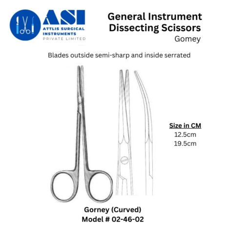 High-quality Gorney Dissecting Scissors made of stainless steel, designed for precision cutting and dissection in surgical procedures.