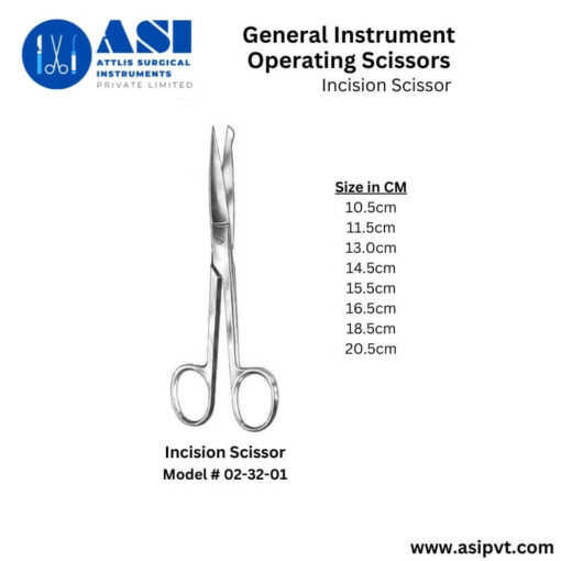Incision Operating Scissors – High-quality stainless steel surgical scissors designed for precision cutting in medical procedures.