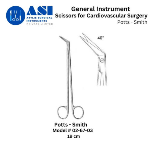 Potts-Smith Cardiovascular Scissors crafted from high-quality stainless steel, featuring fine, sharp blades for precision cutting in cardiovascular and vascular surgeries. Designed for durability, corrosion resistance, and optimal surgical performance.