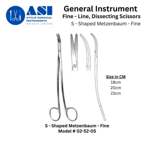 S-Shaped Metzenbaum-Fine Dissecting Scissors – Premium stainless steel surgical scissors designed for precise and delicate tissue dissection in medical and surgical procedures.